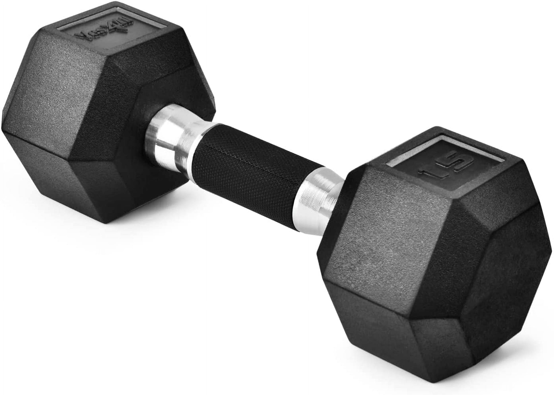 15 Lbs Hex Rubber Grip Dumbbell Weight Set, Single